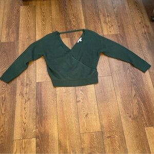 FAVLUX Dark Green V-Neck Wrap Knit Sweater size S